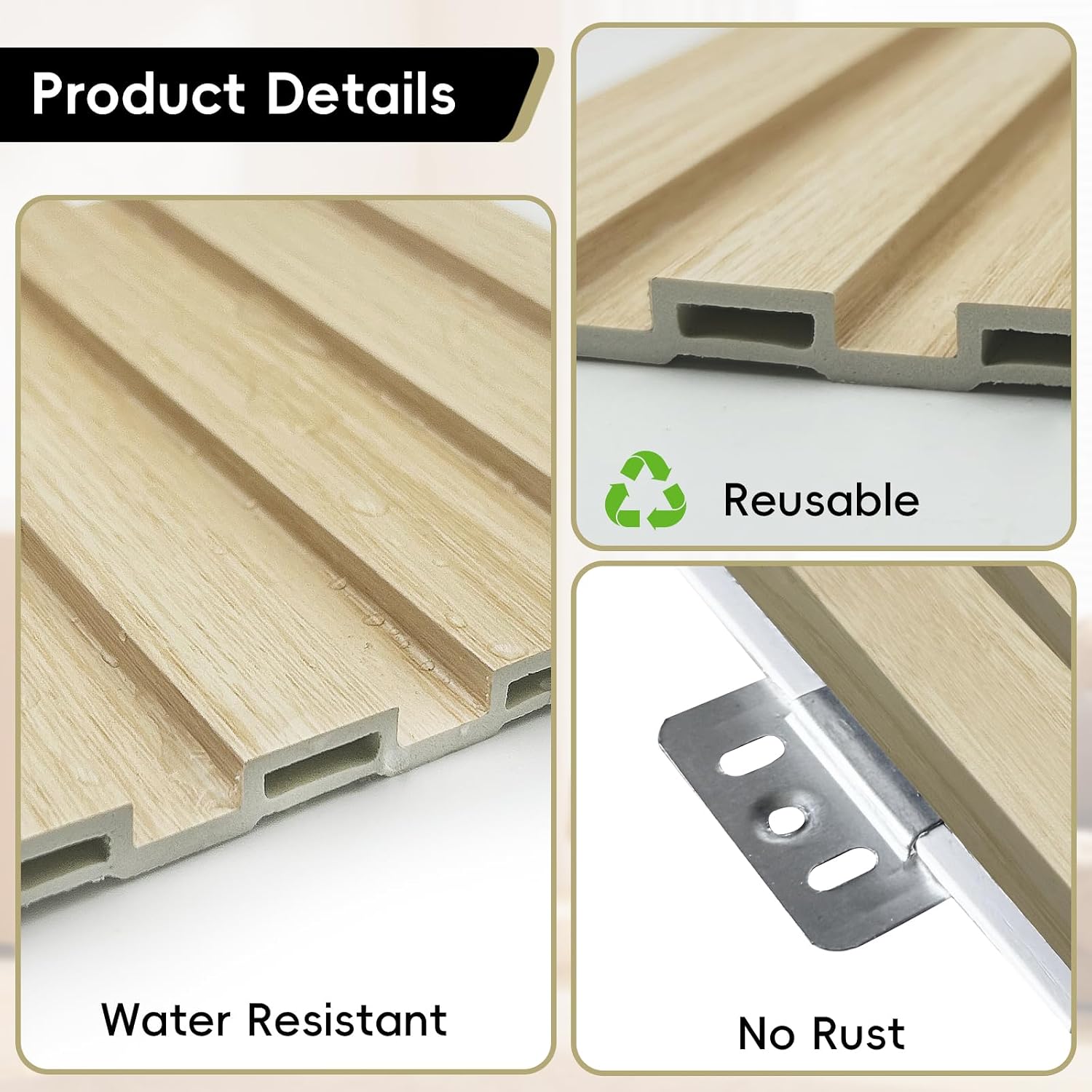 RITOLLO 10-Pack WPC Slat Wall Panels, 96 x 6 Inches 3D Fluted Wall Panels for Interior Wall Decor, Modern Accent Wood Wall Paneling for Living Room, TV Background, Office, Bedroom(Oak)