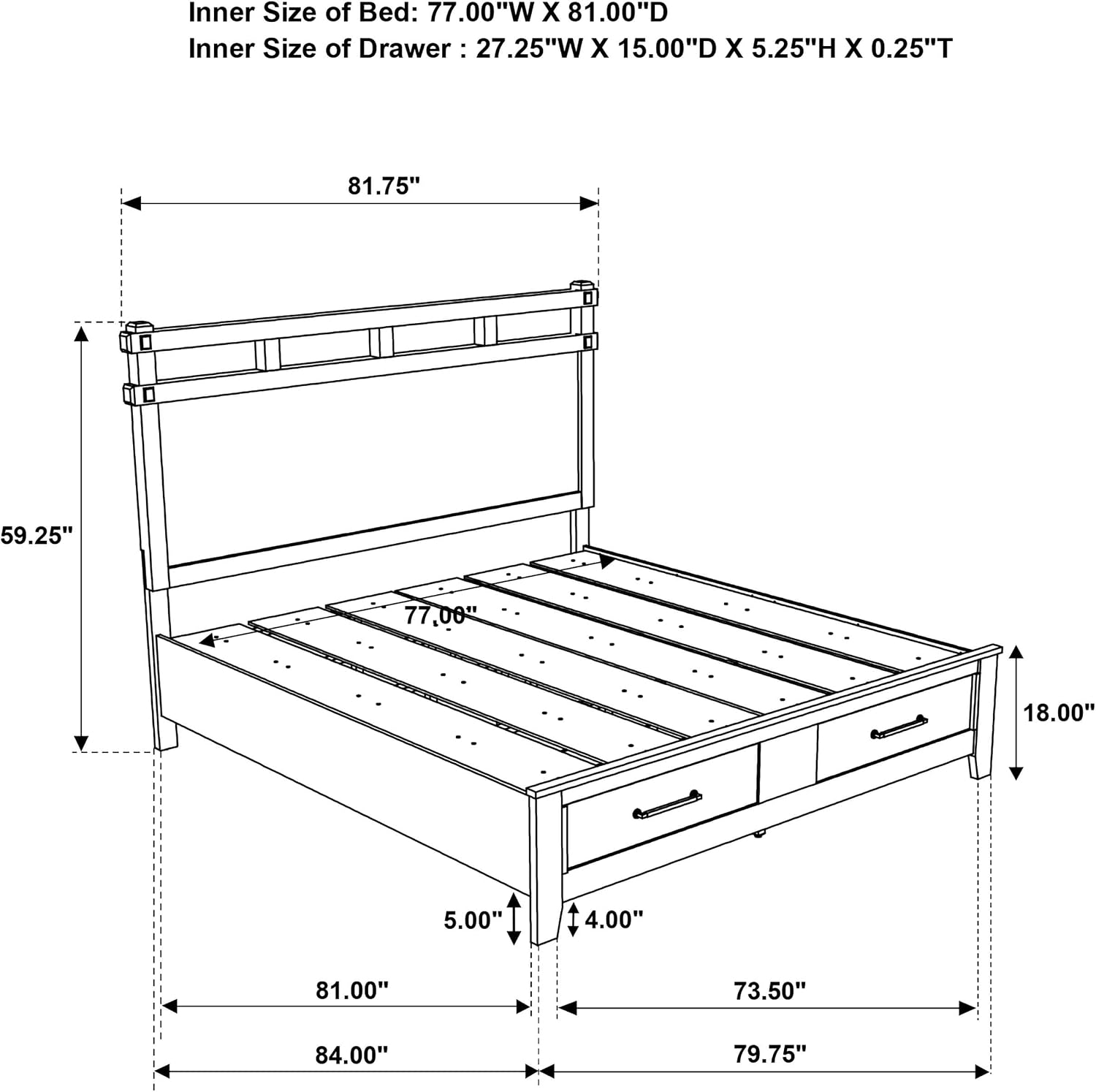 Coaster Home Furnishings - Hazlewood - Wood - 4-Piece Bedroom Set with Storage Bed, Rustic Style, Oak Grain and Round Knobs - Bedroom - Eastern King Size - Vineyard Oak - 207530KE-S4