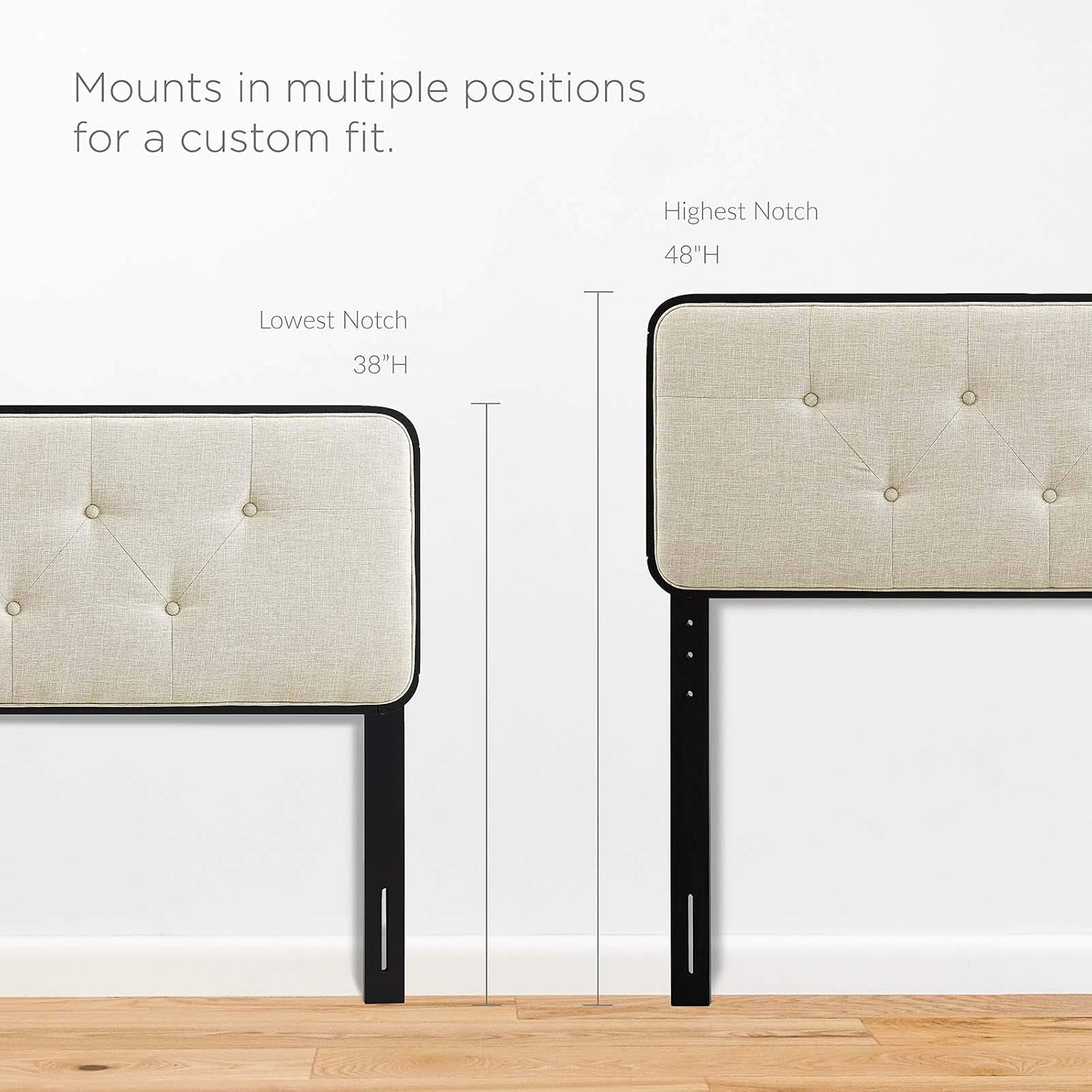 Modway MOD-6235-BLK-BEI Collins Tufted King Fabric and Wood Headboard, Black Beige