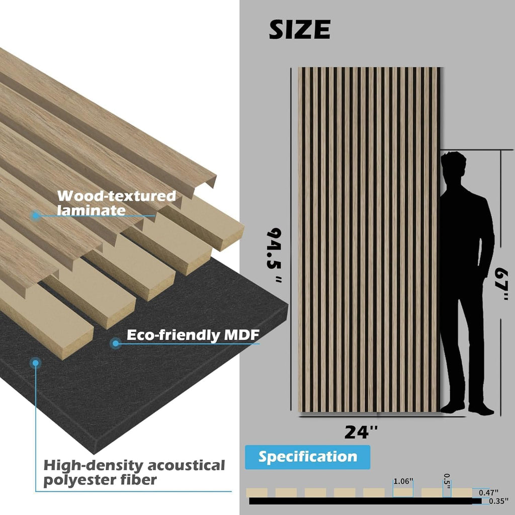 Art3d 2-Pack 94.5' x 24' Acoustic Wood Panels for Wall, 31 sq.ft Soundproof Wood Slat Panels, 3D Fluted Sound Absorbing Paneling for Interior Wall Decor, Living Room, Bedroom - Peach
