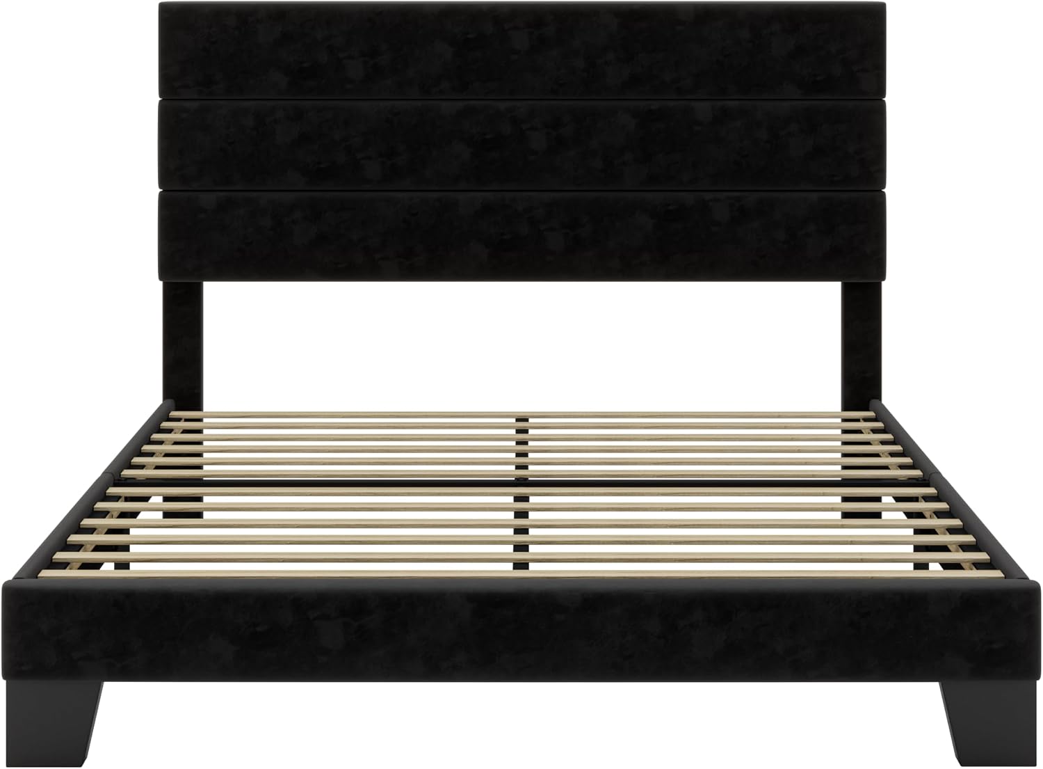 SHA CERLIN Queen Platform Bed Frame with Velvet Upholstered Headboard, Mattress Foundation with Strong Wooden Slats Support, No Box Spring Needed, Black