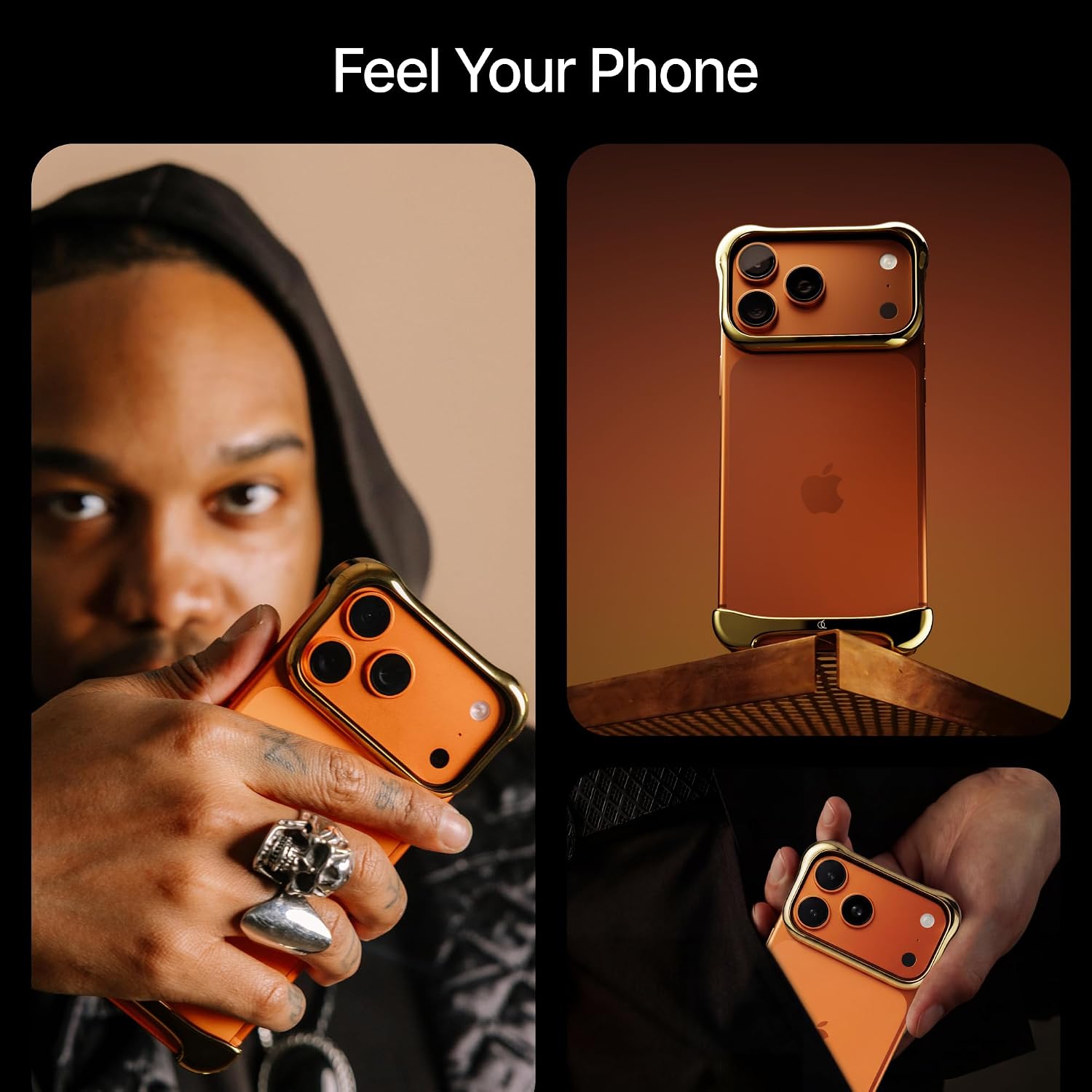 Arc Pulse Compatible with iPhone 17 Pro Phone Case (2025), Minimalist Protective Shock Absorption Aerospace Grade Aluminum Shells + Elastomer Inlays Easy Fit 6.3 inch Gold
