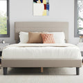 Novilla Full Size Bed Frame with Headboard, Full Bed Frame with Wooden Slats Support, Linen Upholstered Stripe Headboard, No Box Spring Needed, Heavy Duty Feet, Easy Assembly, Beige