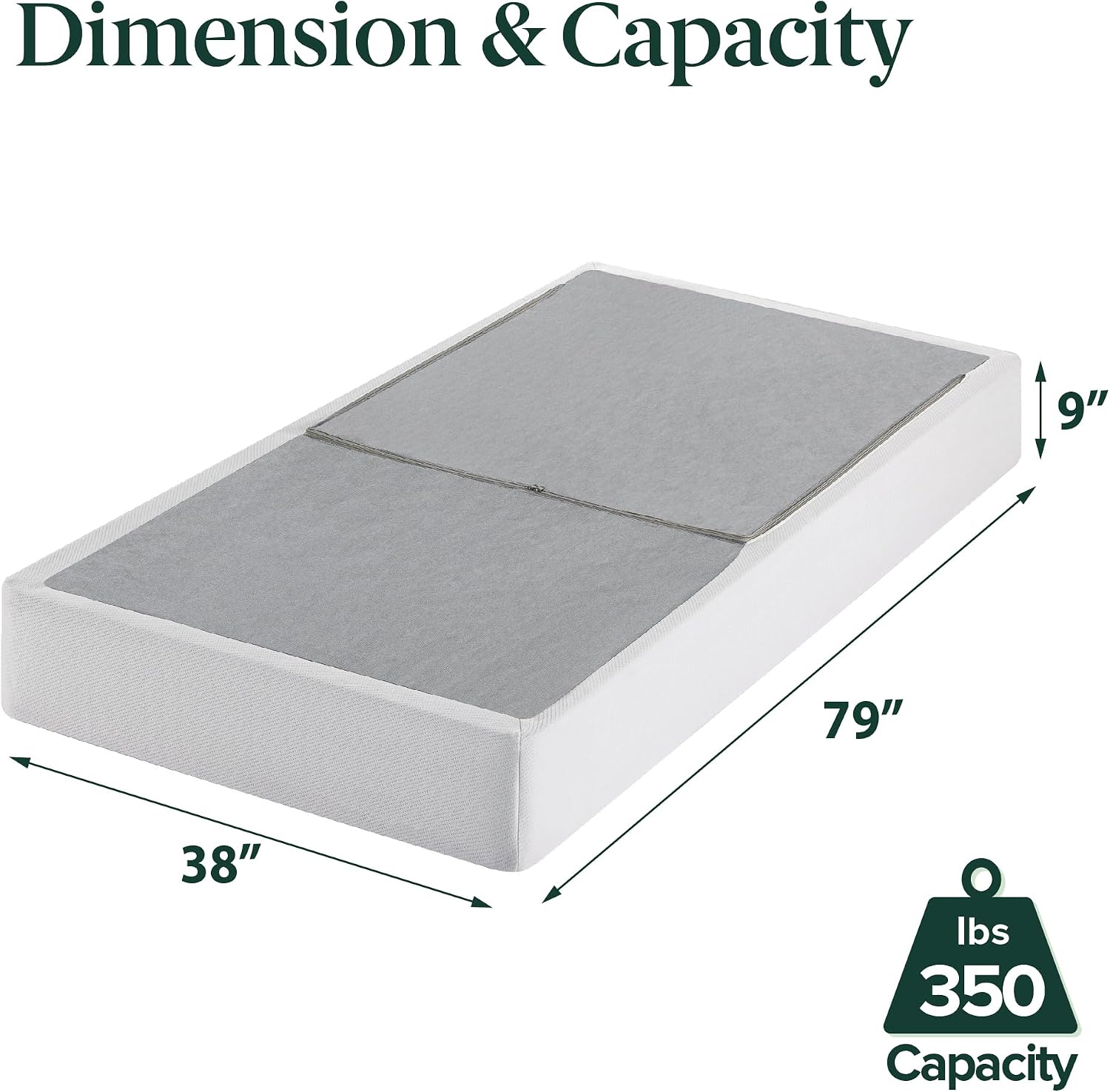 ZINUS 9 Inch Box Spring with Cover, No Assembly Mattress Foundation, Sturdy Metal Structure, Twin XL, White
