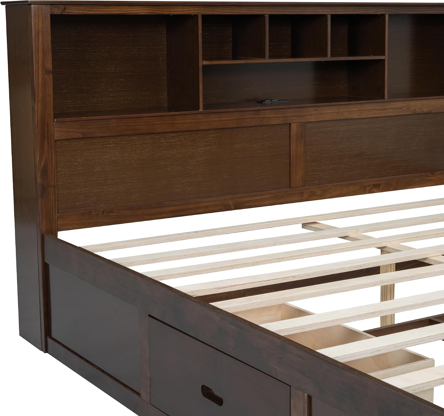 VilroCaz Wood King Size Platform Bed with Storage Headboard and USB Port, Modern Platform Bed Captain's Bed Frame with 2 Drawers, Sturdy Slats Support, Maximize Space (Antique Wood-M4)