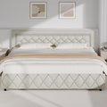 BarnFurin King Bed Frame with Diamond Tufted Headboard, Faux Leather Upholstered Bed with Wooden Slats Support, No Box Spring Needed, Mattress Foundation, Easy Assembly, Cream