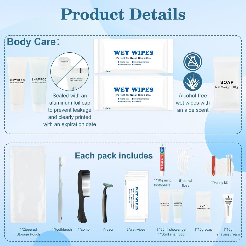 Hygiene Kit, Individually Packaged Convenience Kits In Bulk, Personal Hygiene Kit Suitable for Hotels, Camping, Home Use, And Travel (100-PACK)