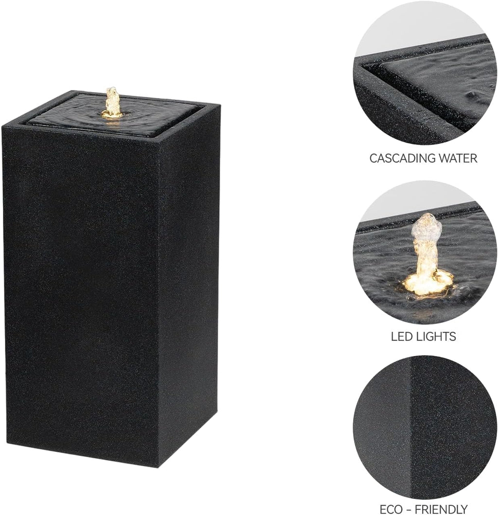 25.98' H Outdoor Water Fountain Made with Eco-Friendly Recyclable Materials, Polyethylene Square Bubbler Outdoor Fountain, Garden Decor with LED Light for Patio, Porch, Backyard (25.98')