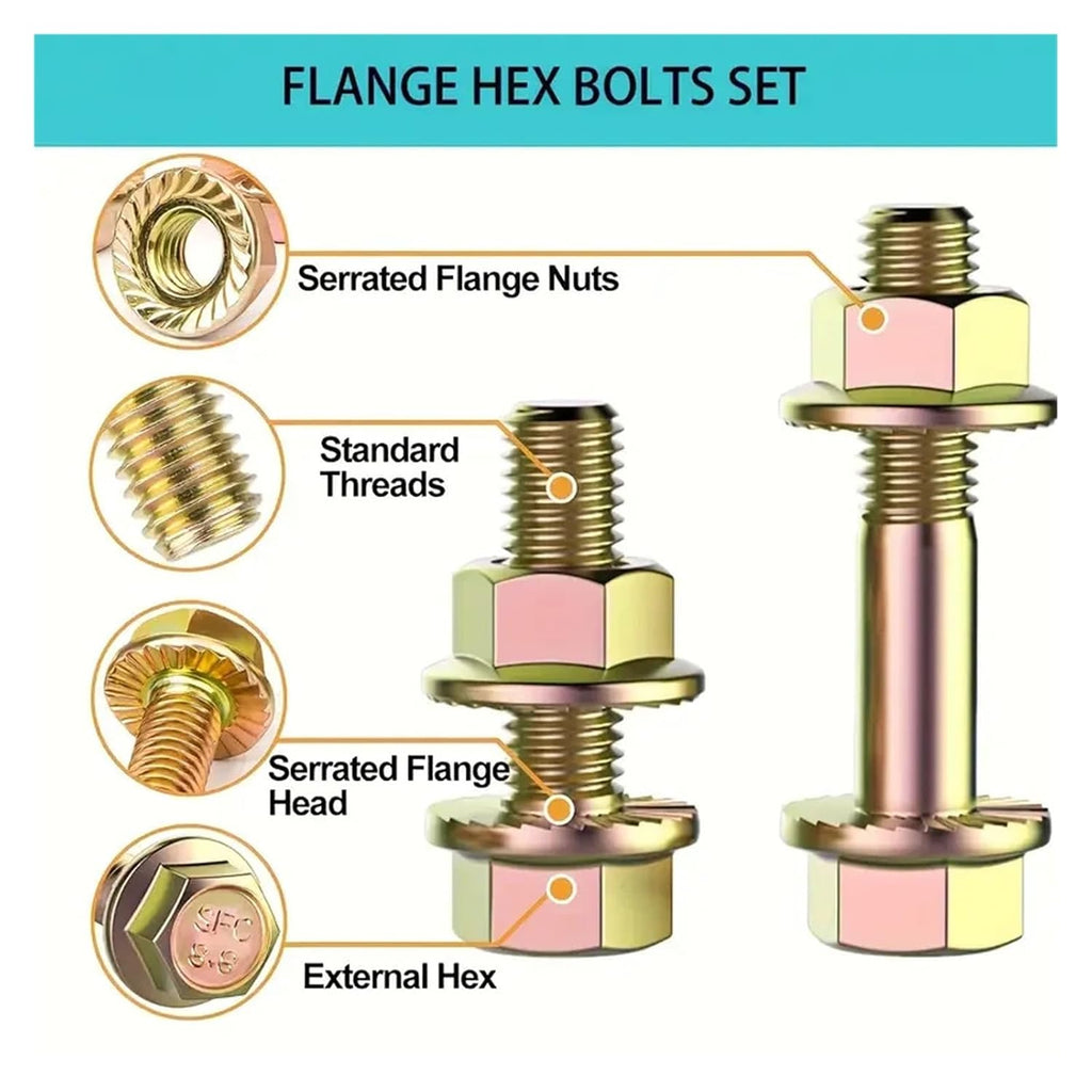 521pcs Carbon Steel Flange Bolt and Nut Assortment Kit - Grade 8. Hex Serrated Screws with Coarse & Partial Threads