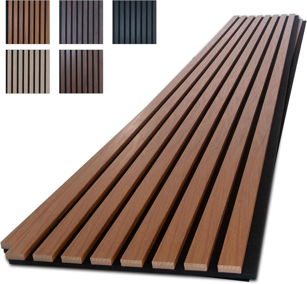 NeatiEase Wood Panels for Wall, 4-Piece 96' x 12.6' Soundproof Wood Slat Wall Panel for Interior Wall Decor Noise Cancelling, Acoustic Wall Panels, Sound Absorbing Panel (Teak)