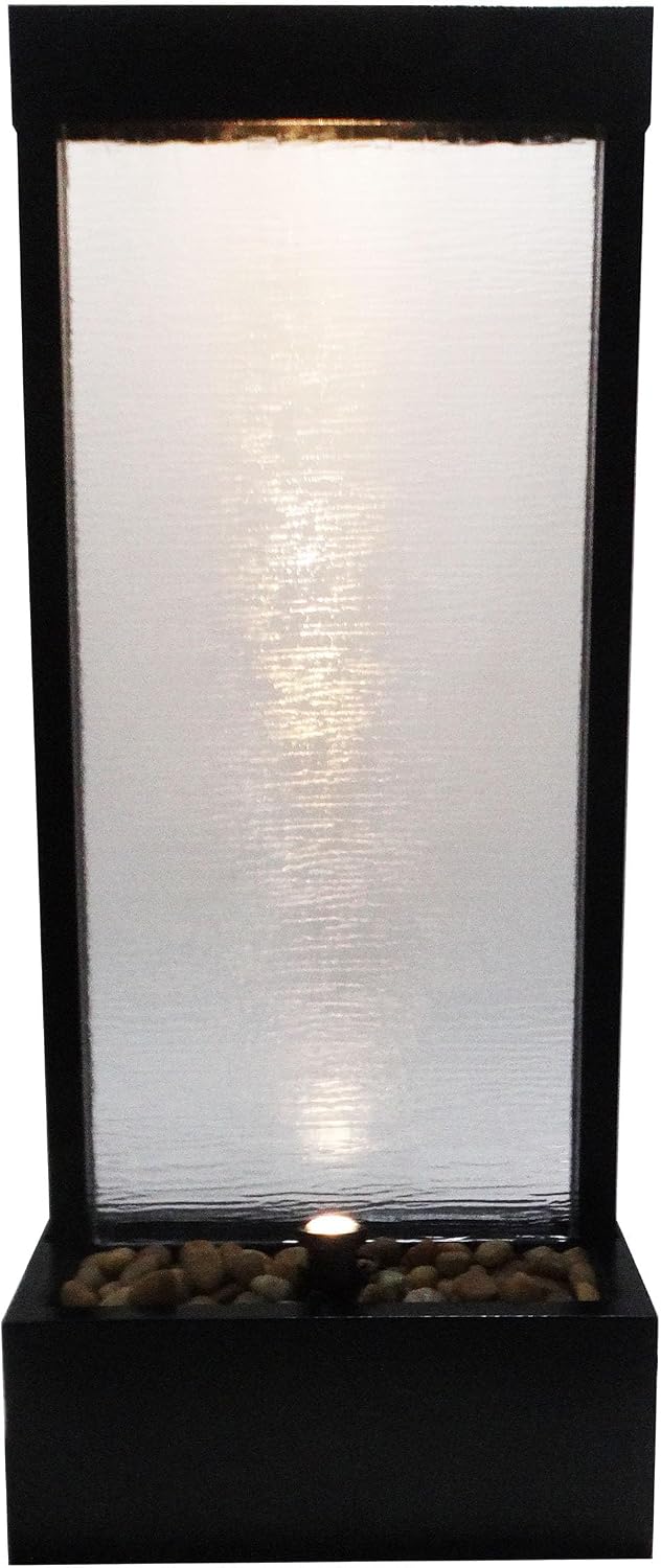 Alpine Corporation MLT170S 48' Indoor Outdoor Waterfall Fountain with LED Light Modern Glass & Aluminum Black Wall Water Feature for Home, Patio, Garden Décor Soothing Cascading Indoor Water Fountain