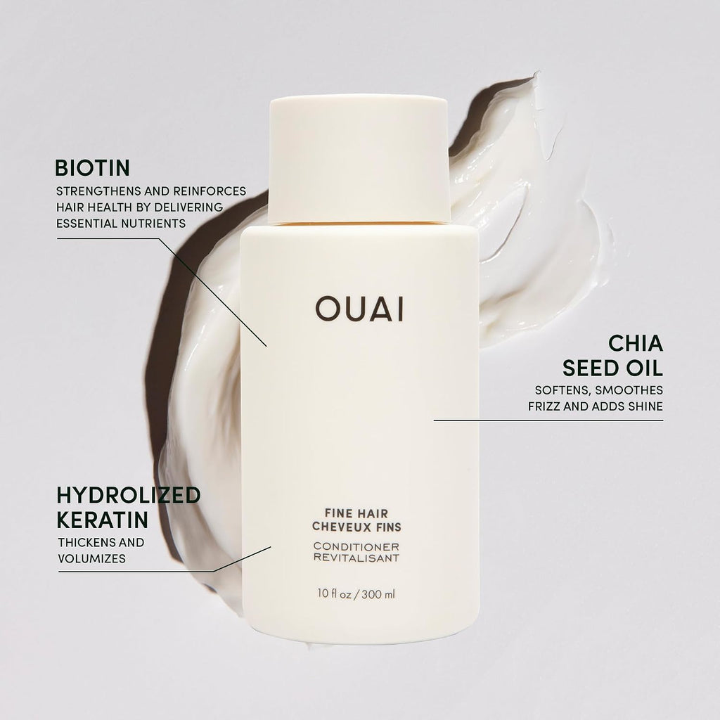 OUAI Fine Hair Shampoo, Conditioner, and Treatment Masque Set - Volumizing, Strengthening, Repairing - 3 Count (10oz Shampoo, 10oz Conditioner, 8oz Masque)