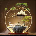 Deer Tabletop Water Fountains Indoor Waterfall with LED Light Zen Decor for Meditation with Mist Japanese Decor with Fake Plants Feng Shui Decoration for Good Luck Wealth