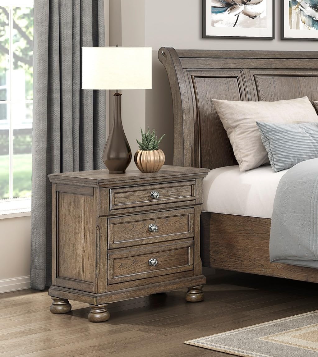 Traditional 6pc Bedroom Set Queen Size Platform Storage Bed Sleigh Headboard Classic Antique Brown Finish Furniture