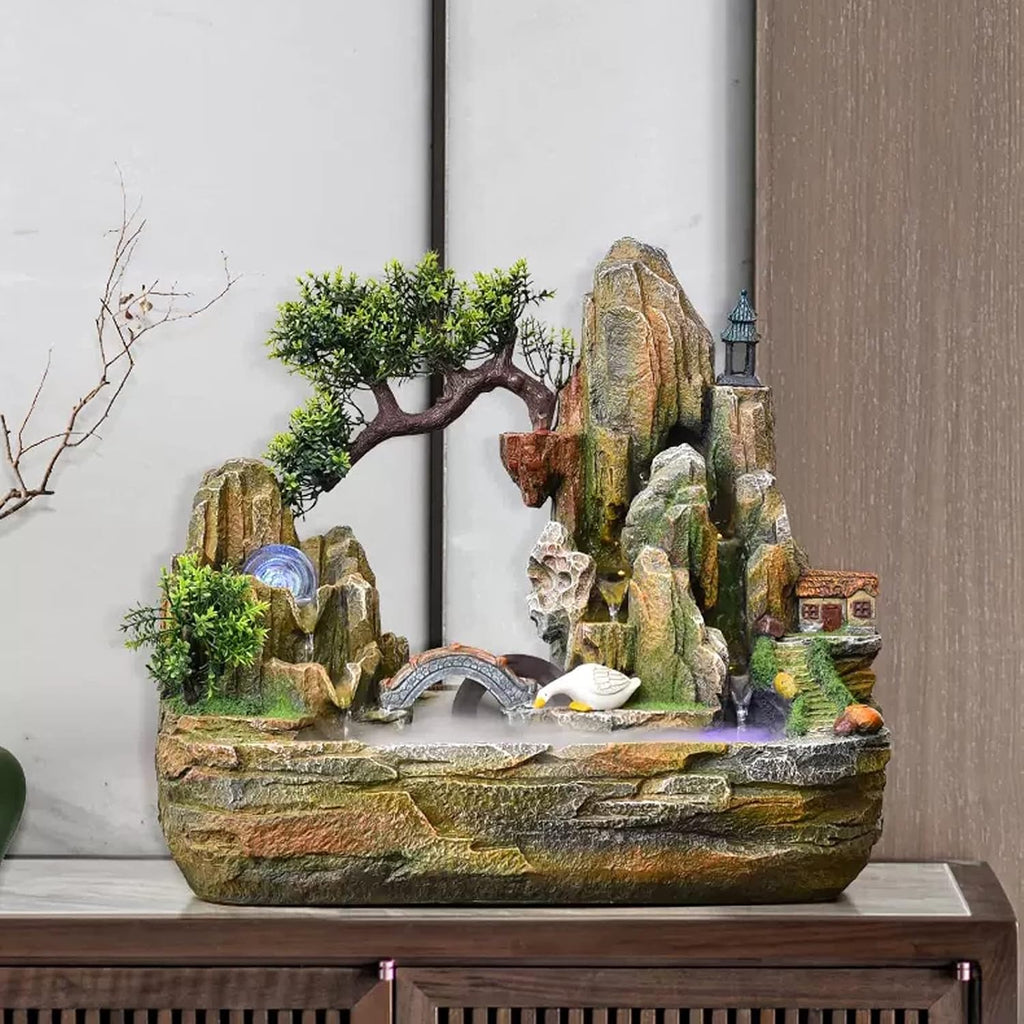 Indoor Water Feature,Ornaments Tabletop Fountain, Waterfall Rockery Fake，Chinese Artificial Tree(S)