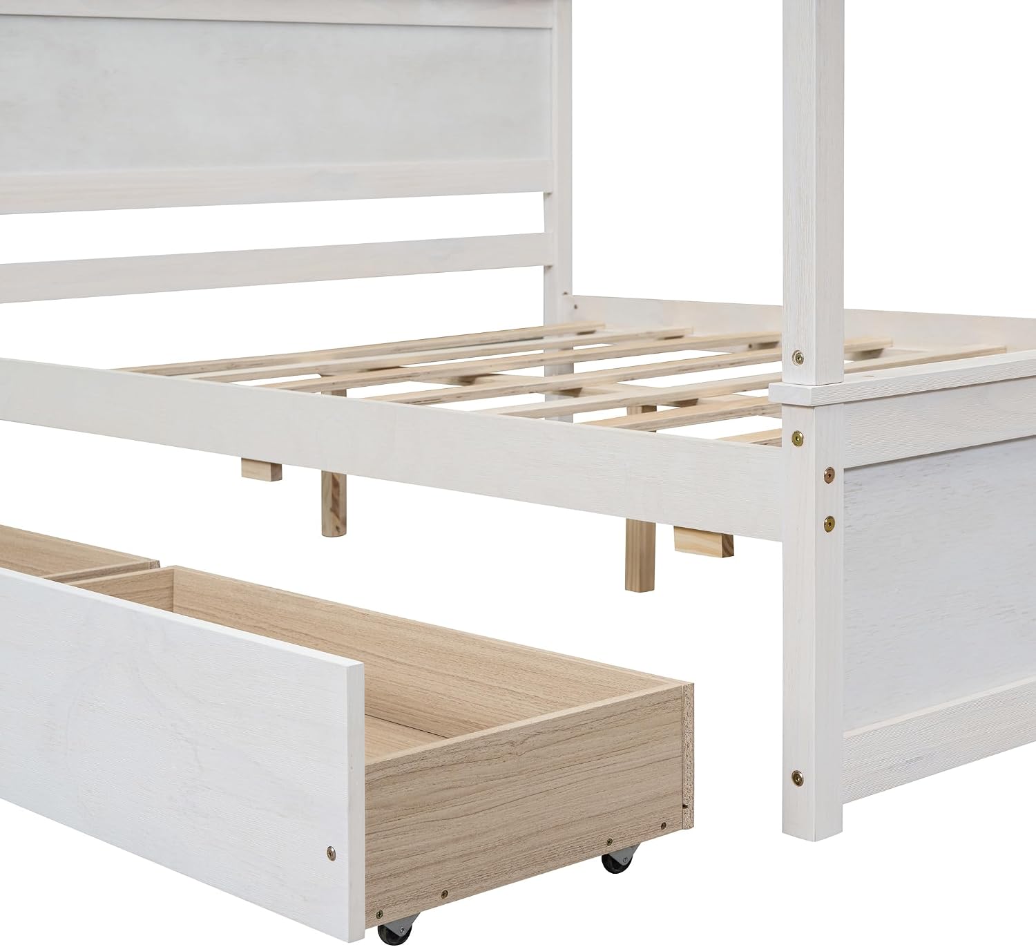 Harper & Bright Designs Wood Canopy Bed with Two Drawers, Full Size Canopy Platform Bed with Support Slats .No Box Spring Needed, Brushed White