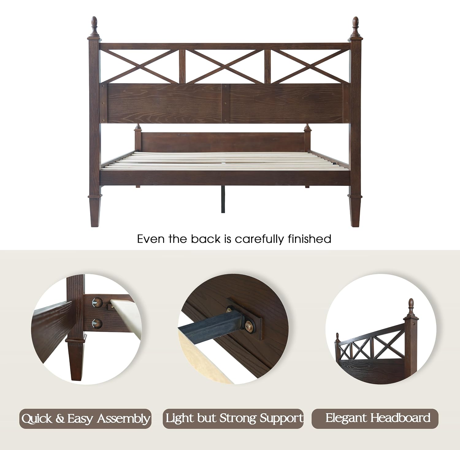 King Size Solid Wood Platform Bed Frame with Headboard & Footboard, 12 Durable Slatted Base with Metal Legs, Easy Assembly, Slip-Free & Anti-Noise, No Box Spring Needed, Dark Roast Oak Finish RIK-32