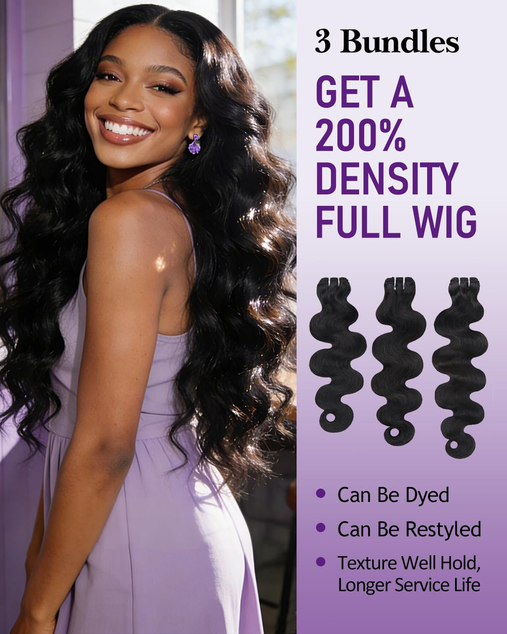 IVA 16A Body Wave Bundles Human Hair, 100% Raw Human Hair Bundles 14 16 18 Inch, Triple Lifespan, No Tangle No Shedding, Repeated Washes Maintain Silky Texture