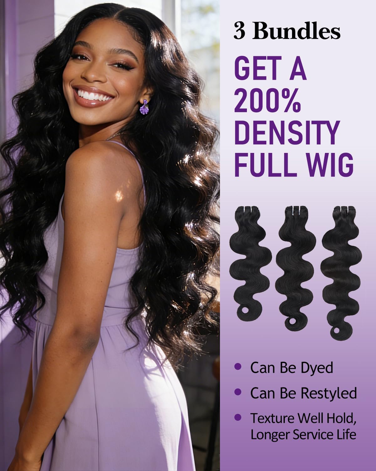 IVA 16A Body Wave Bundles Human Hair, 100% Raw Human Hair Bundles 14 16 18 Inch, Triple Lifespan, No Tangle No Shedding, Repeated Washes Maintain Silky Texture