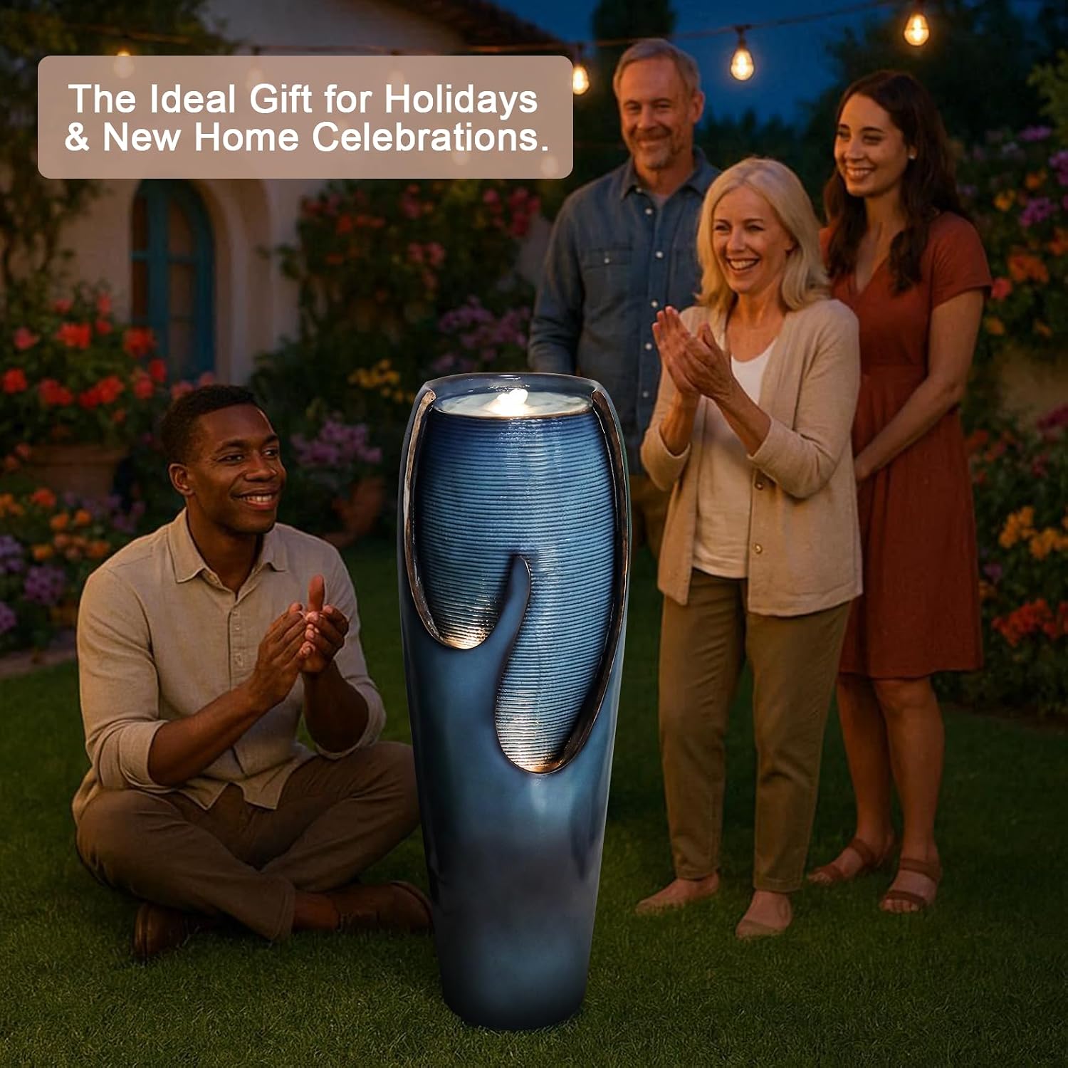 Naturefalls 38.7' H Modern Outdoor Fountain - 4-Tiered Outdoor Garden Fountains with Contemporary Design&LED Light for Garden, Patio, Deck, Porch, Backyard and Home Art Decor