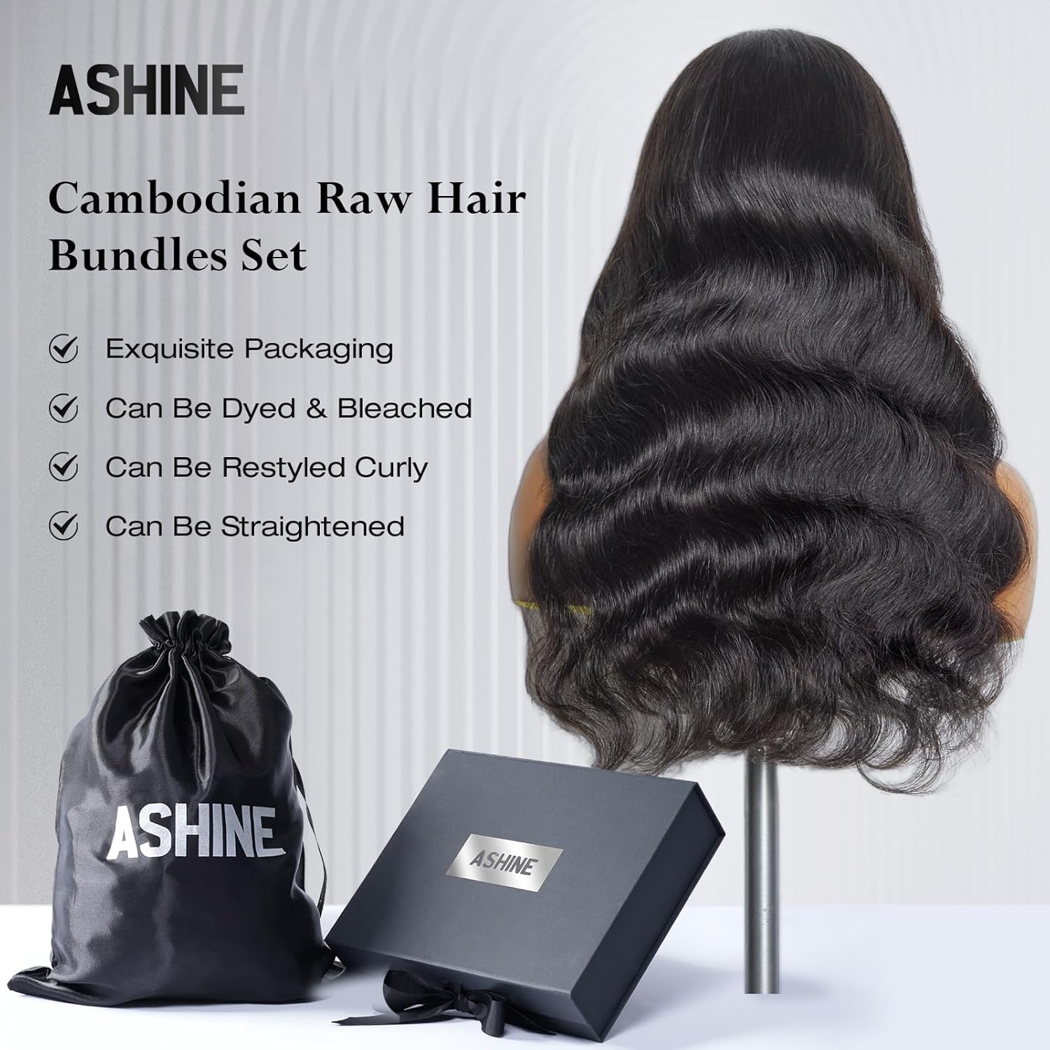 ASHINE Human Hair Bundles Body Wave, Unprocessed Cambodian Raw Hair Bundles for Women Natural Black 20 22 24 Inch, Keep Soft and Silky After Multiple Washes