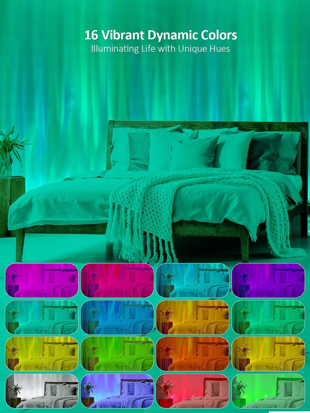 RGBW Dynamic Wave Wall Light, Ocean Wave Projector Light ith Music Sync, Color Changing Wall Washer Lamp with Remote & APP, Aurora Projector Ambient Light for Gaming Living Room,1 Pack