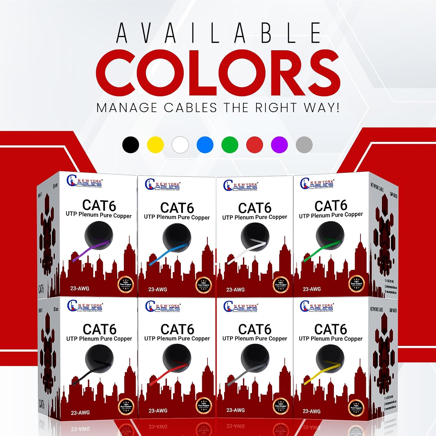 NewYork Cables CAT6 Plenum Cable 1000ft | 100% Solid Bare Copper, UTP, 550MHz, 23AWG, 4Pair 10GB Ethernet Cable, Certified CMP-Rated Bulk Cat 6 Cable for Networking & Gaming (1000ft, Pure Copper,Grey)