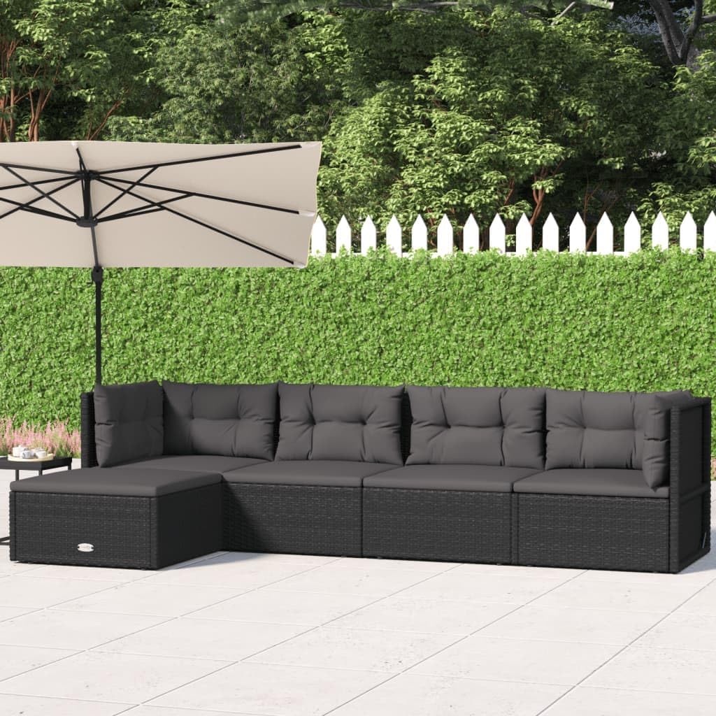 5 Piece Patio Lounge Set with Cushions Black Poly Rattanqueen Bed Frame with headboard Queen Size Bed Frame King Size Bed Frame King Platform Bed Frame Metal Bed Frame Queen Size