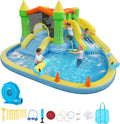 VEVOR Bounce House for Kids, Inflatable Bounce House with Air Blower, Water Slide, Bouncer Castle with Castle Bounces, Basketball Hoop, Splash Pool & Water Ring Toss, for 3 to 4 Kids Ages 3 to 8