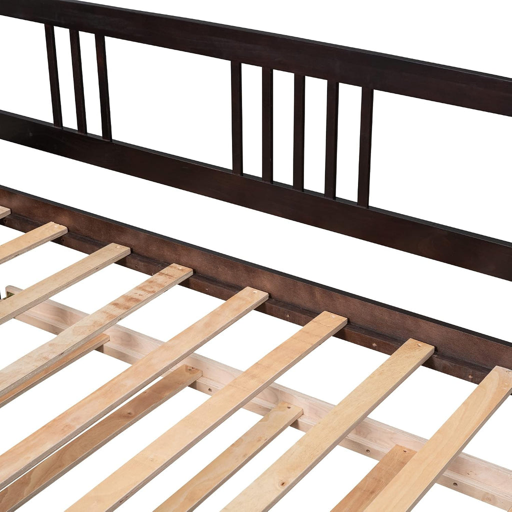 Merax Daybed with Trundle Bed Wooden Slats Support Modern Living Daybed with Rails, Twin Size, Espresso