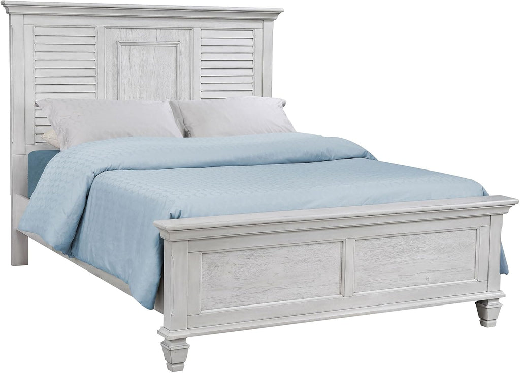 Coaster Home Furnishings Franco Farmhouse 5-Piece Bedroom Set Eastern King Size Panel Bed Frame 57-inch Headboard Distressed White 205331KE-S5