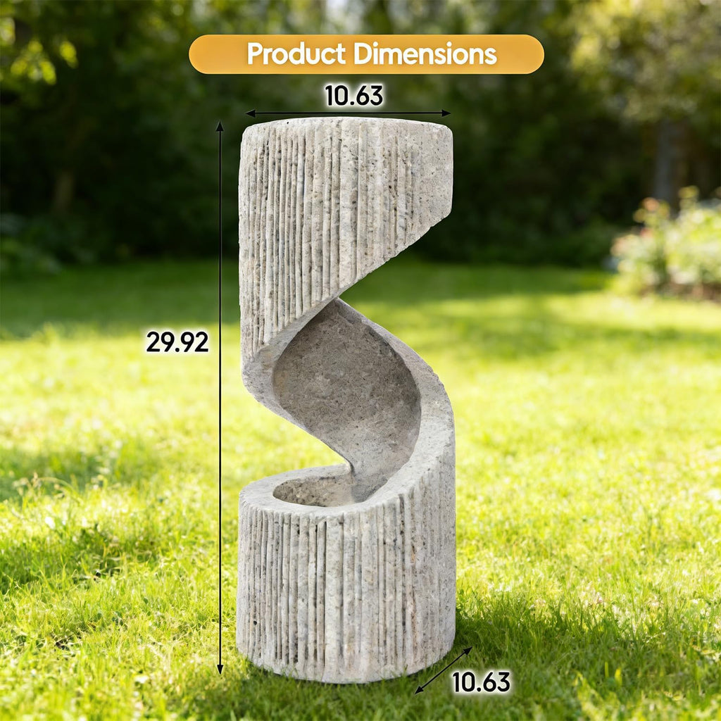 Outdoor Water Fountain with LED Lights - Resin Spiral Water Feature,29.9 Inch Modern Garden Decor for Patio, Yard & Lawn