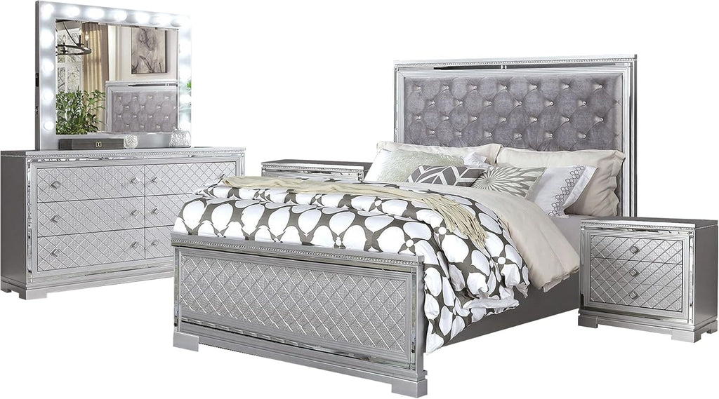 simple relax 5 Piece Queen Size Bedroom Set, Silver