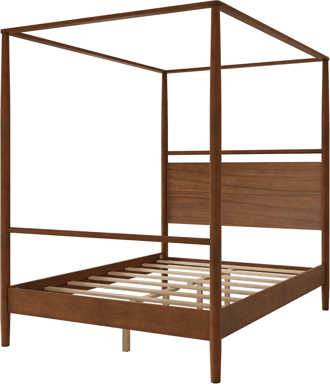 Full Size Canopy Bed Frame with Headboard, Four-Poster Wood Platform Bed, No Box Spring Needed (Full)