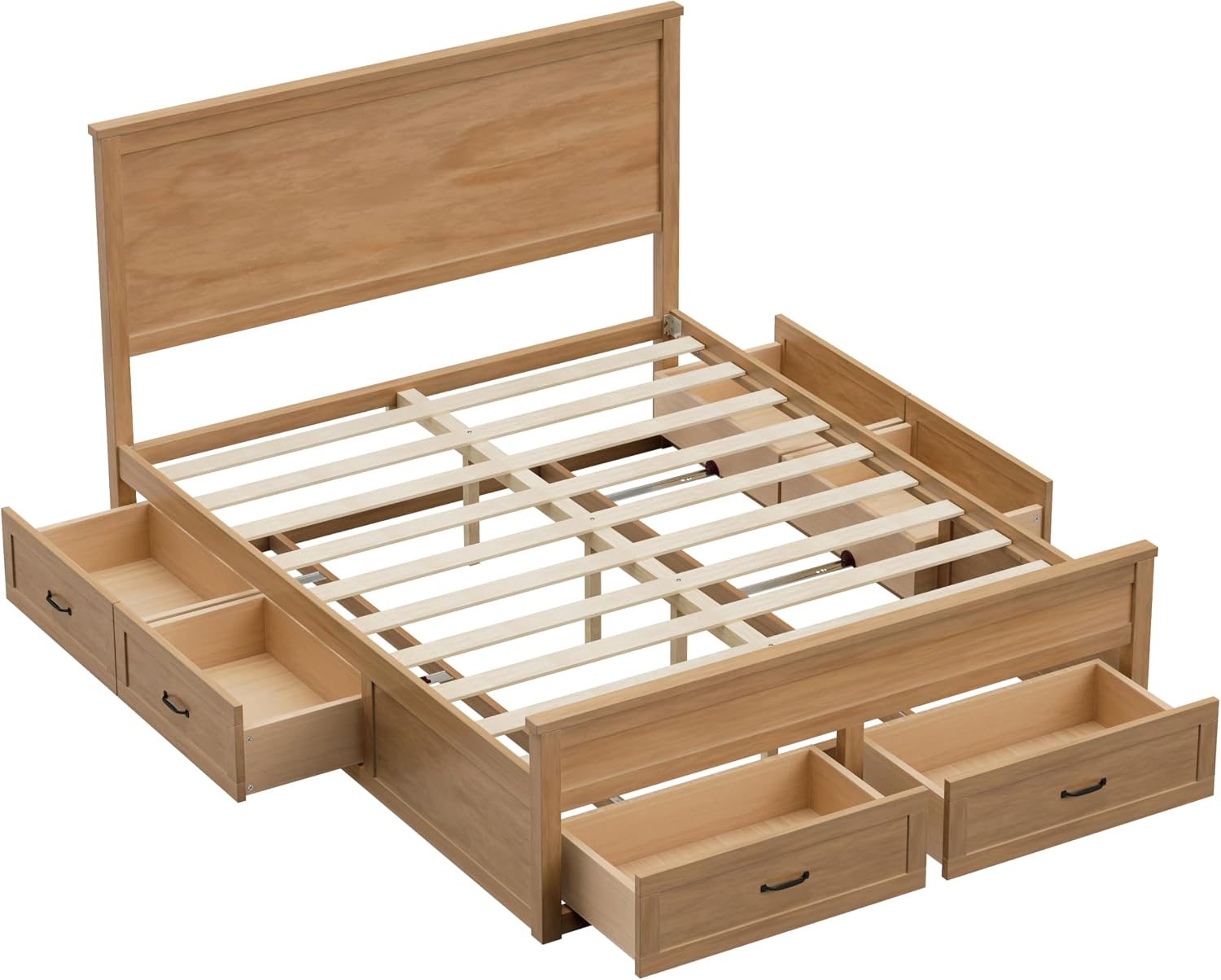 VilroCaz Modern Queen Size Platform Bed with 6 Drawers, Wood Storage Bed Frame with 48.8' High Headboard and Slats Support, No Box Spring Needed (Brown-5.19)