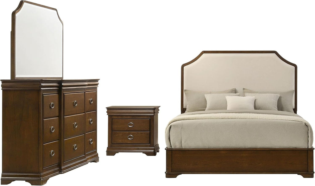 Coaster Home Furnishings - Garland - 4-Piece Bedroom Set with Wood Grain Detail, Cutaway Corners, Padded Headboard and Dual USB Ports - Bedroom - Queen Size - Brown Cherry - 205301Q-S4