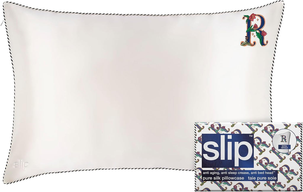 slip The Original Pure Silk Pillow Case - 100% Pure 22 Momme Mulberry Silk - Queen Size Standard Pillow Case - Anti-Aging, Anti-BedHead, Anti-Sleep Crease, Initial Collection: Letter R (20' x 30')