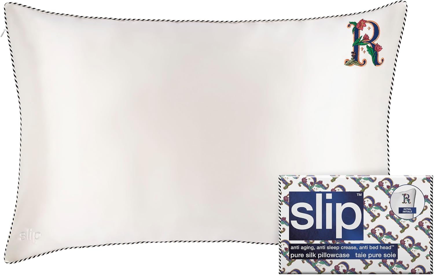 slip The Original Pure Silk Pillow Case - 100% Pure 22 Momme Mulberry Silk - Queen Size Standard Pillow Case - Anti-Aging, Anti-BedHead, Anti-Sleep Crease, Initial Collection: Letter R (20' x 30')
