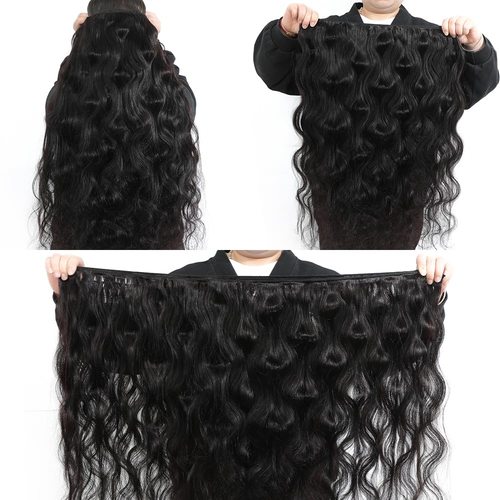 15A Raw Human Hair Bundles Body Wave Human Hair,Triple Lifespan Indian Virgin Hair,No Tangle Shedding,Multiple Washes Keep Texture Silky Soft (4 Bundles Natural Color, 16 16 18 18 Inch)
