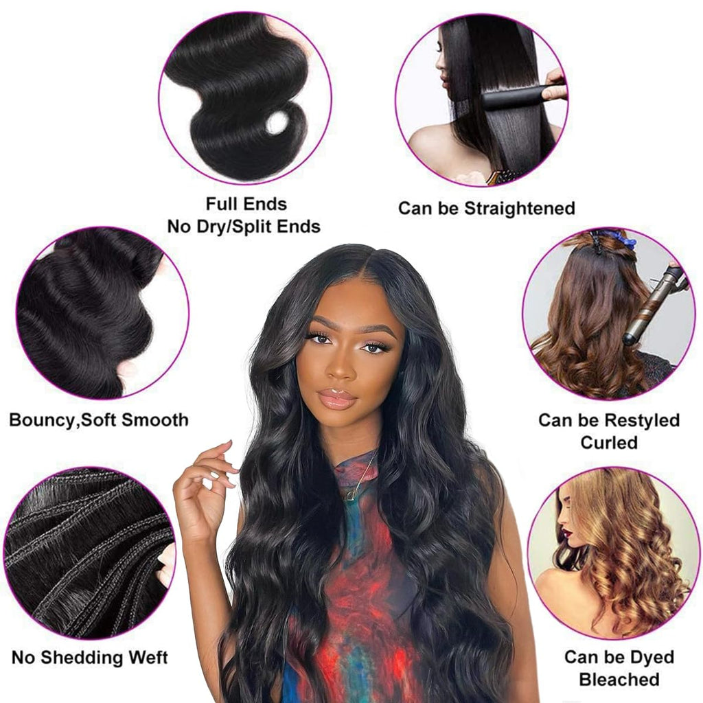 15A Raw Human Hair Bundles Body Wave Human Hair,Triple Lifespan Indian Virgin Hair,No Tangle Shedding,Multiple Washes Keep Texture Silky Soft (4 Bundles Natural Color, 16 16 18 18 Inch)