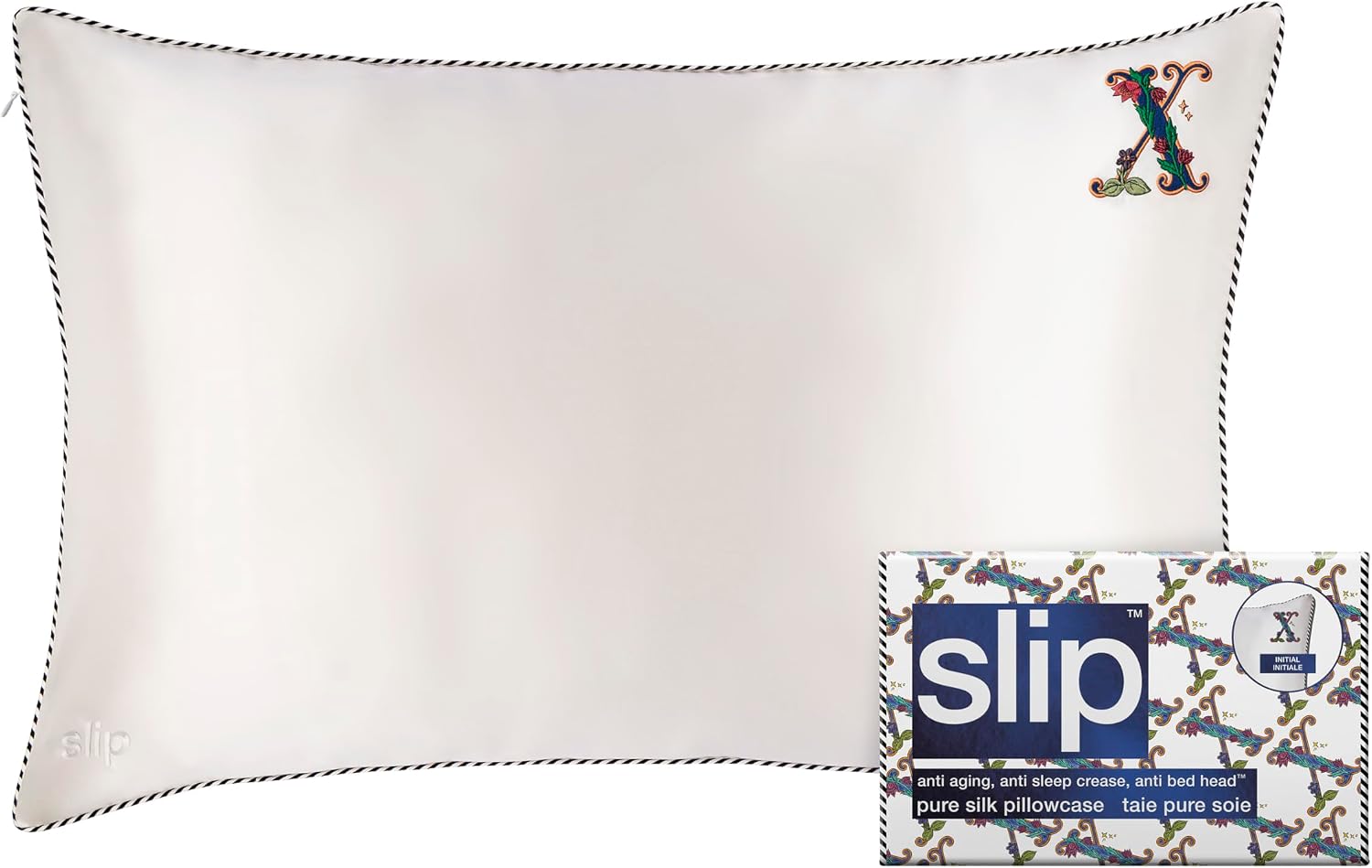 slip The Original Queen Pure Silk Pillow Case - 100% Pure 22 Momme Mulberry Silk - Queen Standard Size - Anti-Aging, Anti-BedHead, Anti-Sleep Crease, Initial Collection: Letter X (20' x 30')