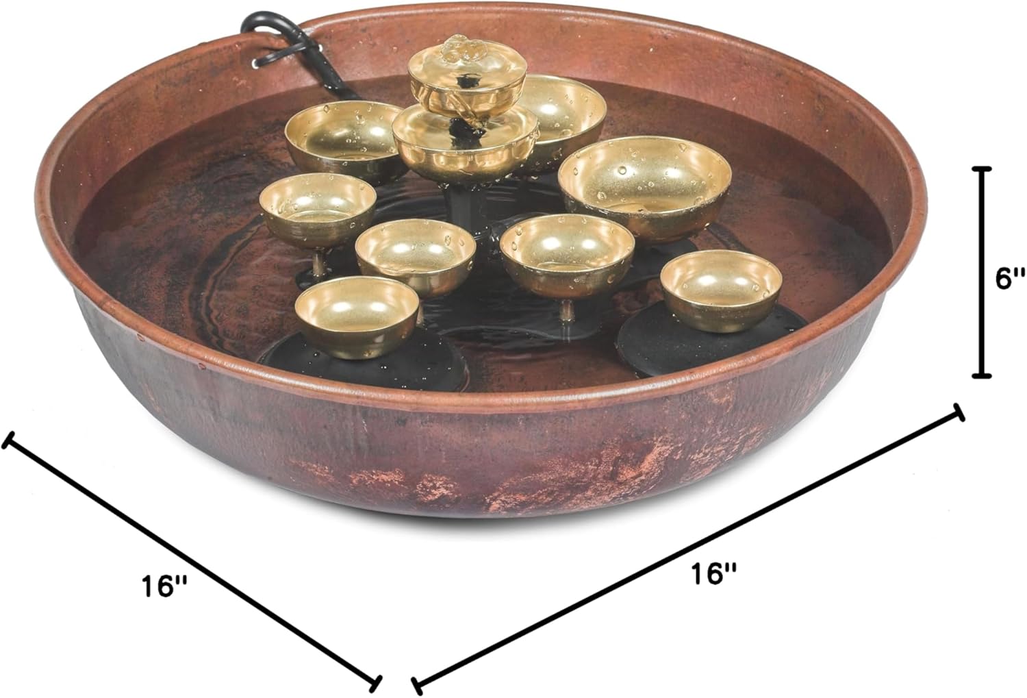 Woodstock Wind Chimes, Woodstock Water Bell Fountain Kit (16') with Pump and Copper Bowl for Indoor Home Garden Decor Christmas/Hanukkah Gifts (WWBF2)