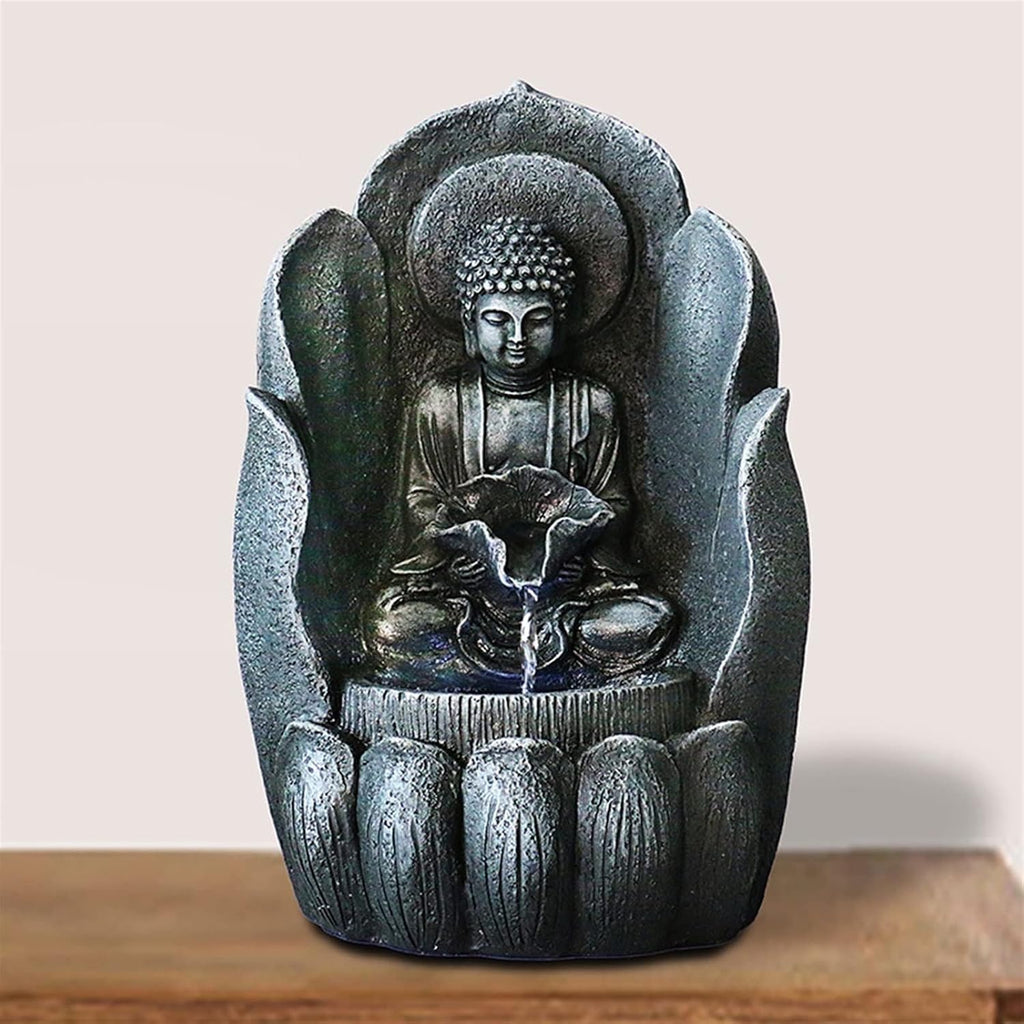Indoor Water Fountain Tabletop Fountains Desktop Lucky Buddha Statue Flowing Water Fountain Living Room Entrance Decoration Home Decoration Landscape Decoration Meditation Fountain (Size : Brass) ( )