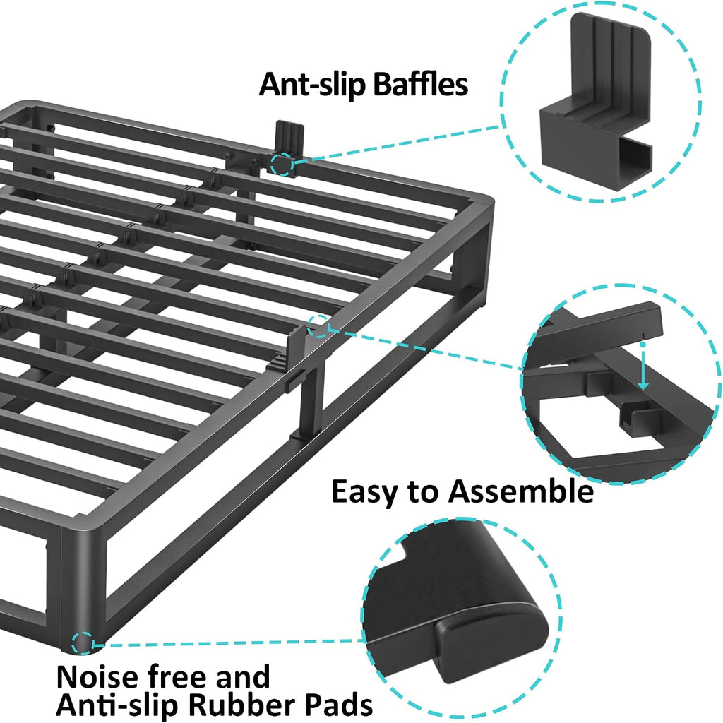 Firpeesy Upgrade Anti Bending and Round Corner Legs 10 inch Metal Full Bed Frame 3500 LBS Heavy Steel Slats Support Platform Bed Frames No Box Spring Needed Platform Noise Free Easy Assembly