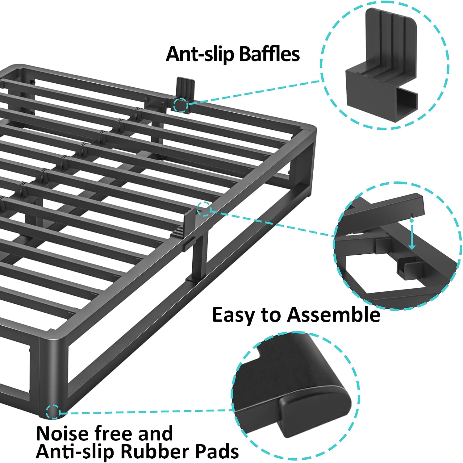 Firpeesy Upgrade Anti Bending and Round Corner Legs 10 inch Metal Full Bed Frame 3500 LBS Heavy Steel Slats Support Platform Bed Frames No Box Spring Needed Platform Noise Free Easy Assembly