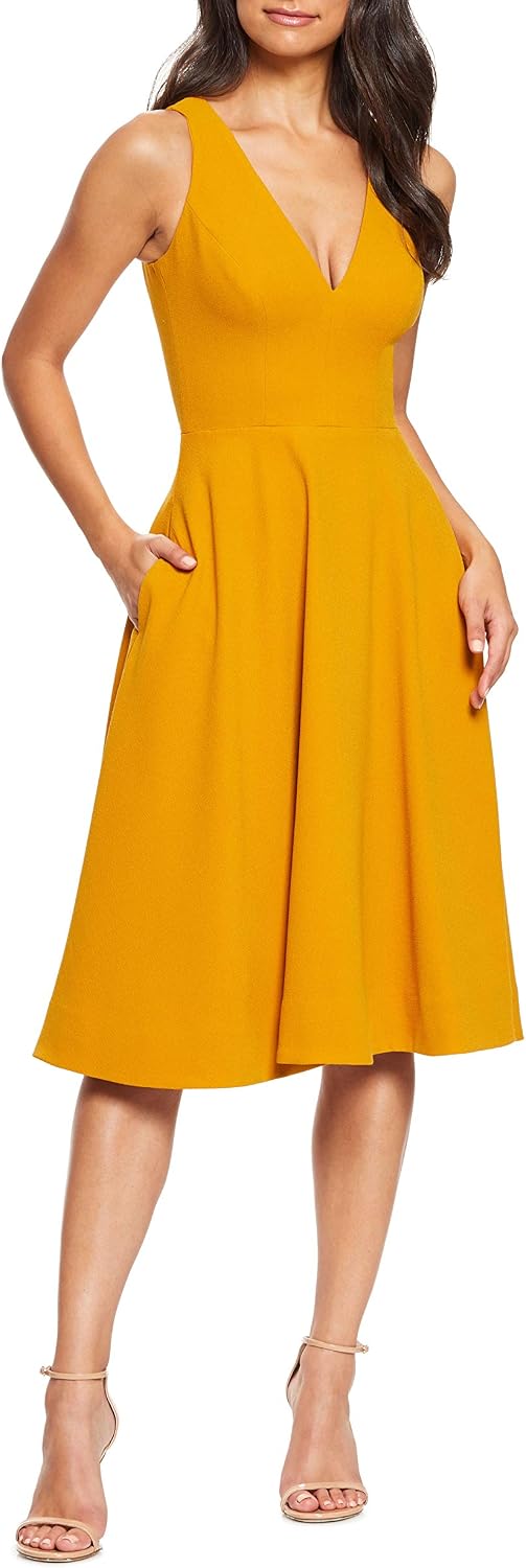 Dress the Population Women's Catalina Solid Sleeveless Fit & Flare Midi Dress