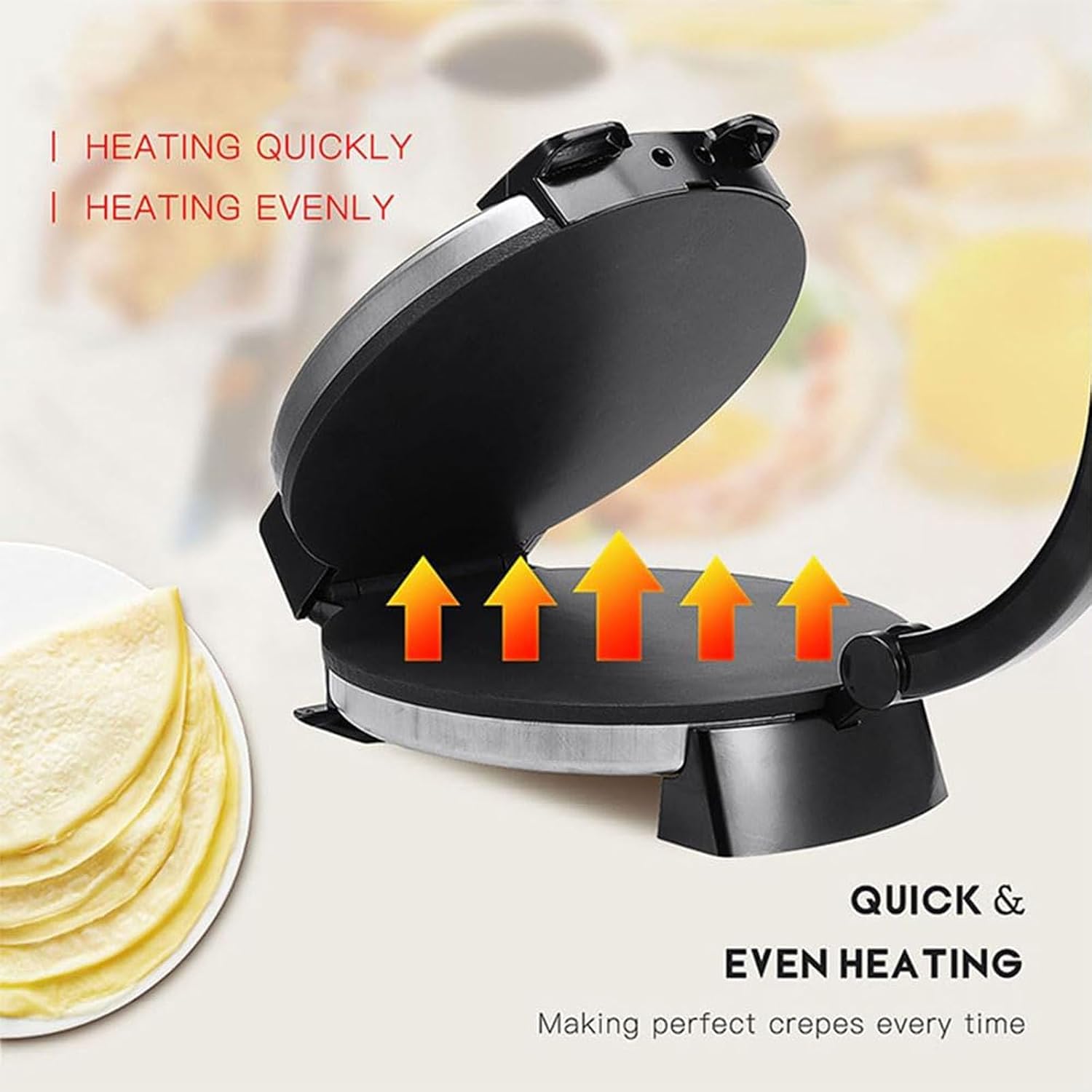 Electric Tortilla Maker, 1800W Roti Press, 12 Inch Double-Sided Baking Maker for Easy Chapati and Quesadilla Preparation