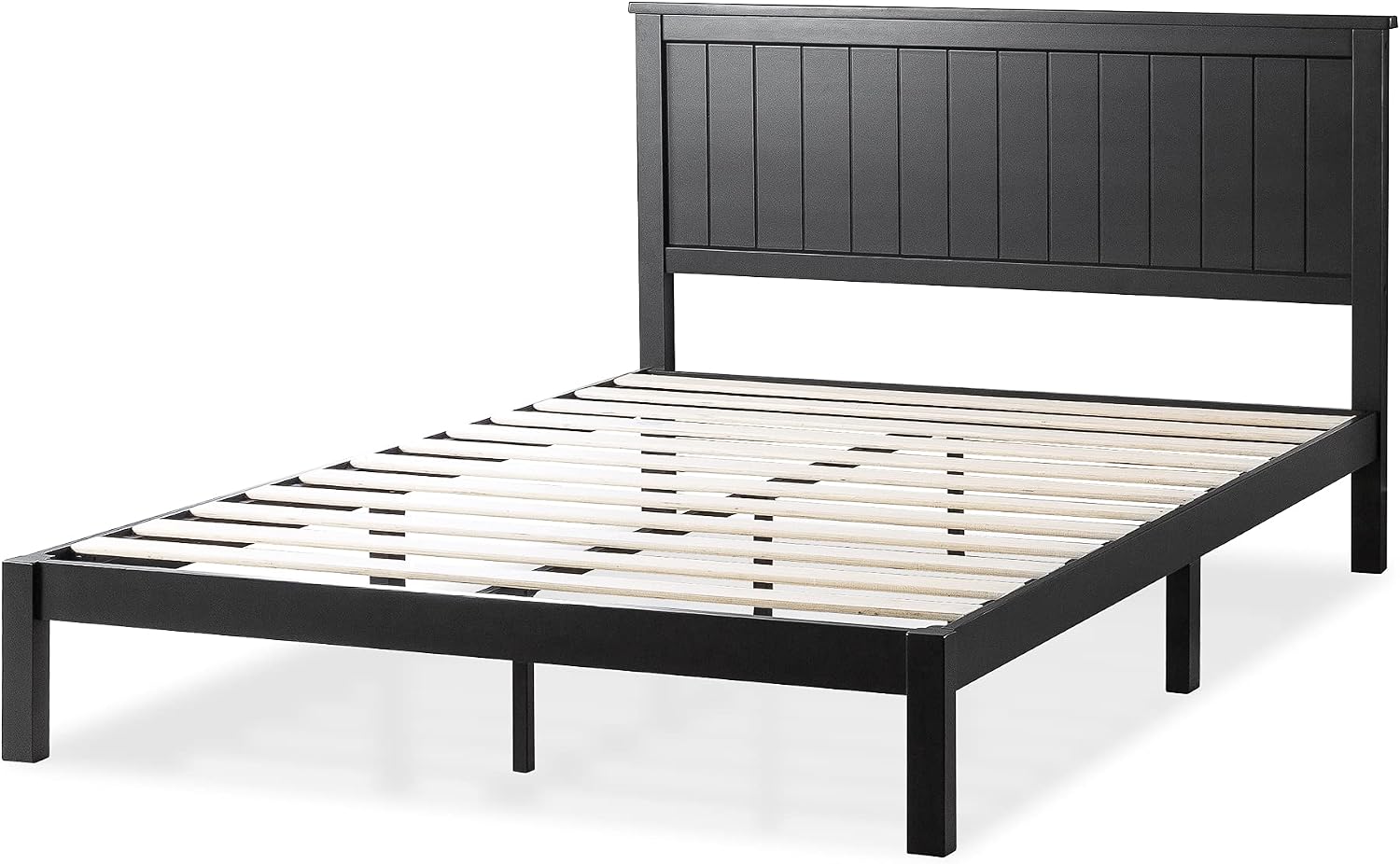 Zinus Santiago Wood Platform Bed Frame, Wood Slat Support, No Box Spring Needed, Easy Assembly, King, Black