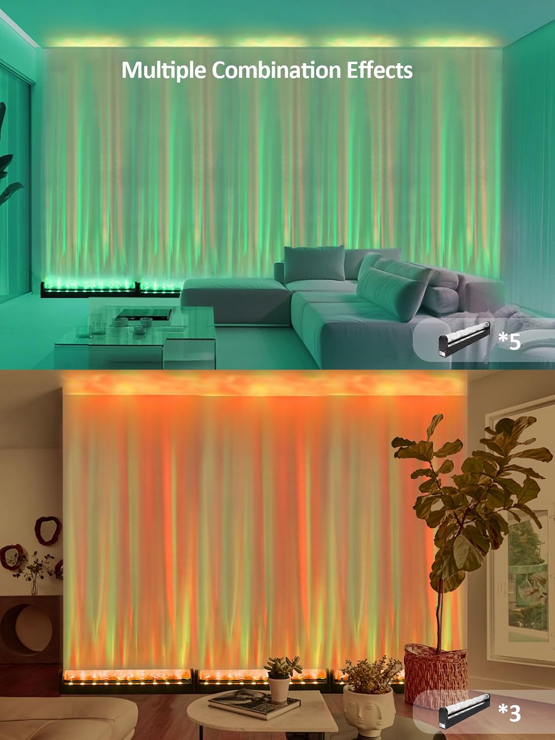 RGBW Dynamic Wave Wall Light, Ocean Wave Projector Light ith Music Sync, Color Changing Wall Washer Lamp with Remote & APP, Aurora Projector Ambient Light for Gaming Living Room,1 Pack