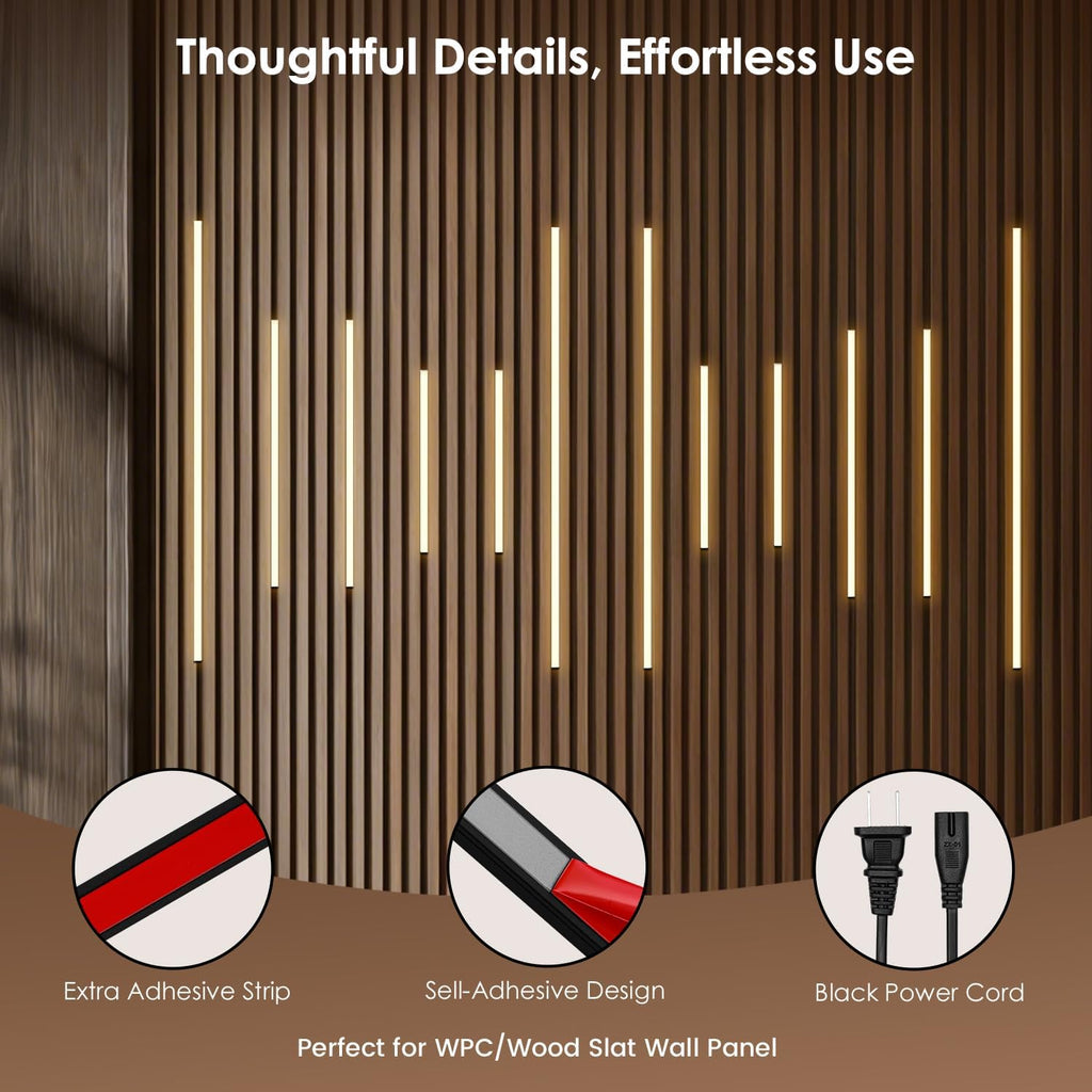 LED Recessed Lighting Kit Self-Adhesive LED Strip Lights for Interior Wood Slat Wall. Dimmable 3000K Wall Panel Lamps with Touch Control for Stairs & Home Decor(Black)